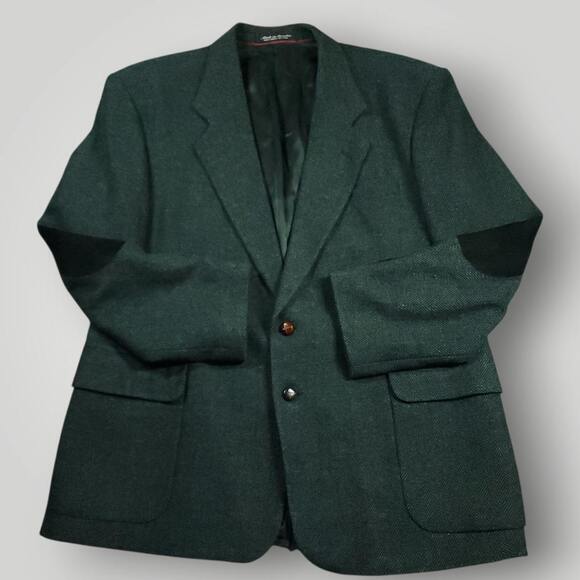 JD Christopher Blazer Sport Coat Mens 46R Vtg Tweed Wool Elbow Patch Herringbone - Picture 1 of 10